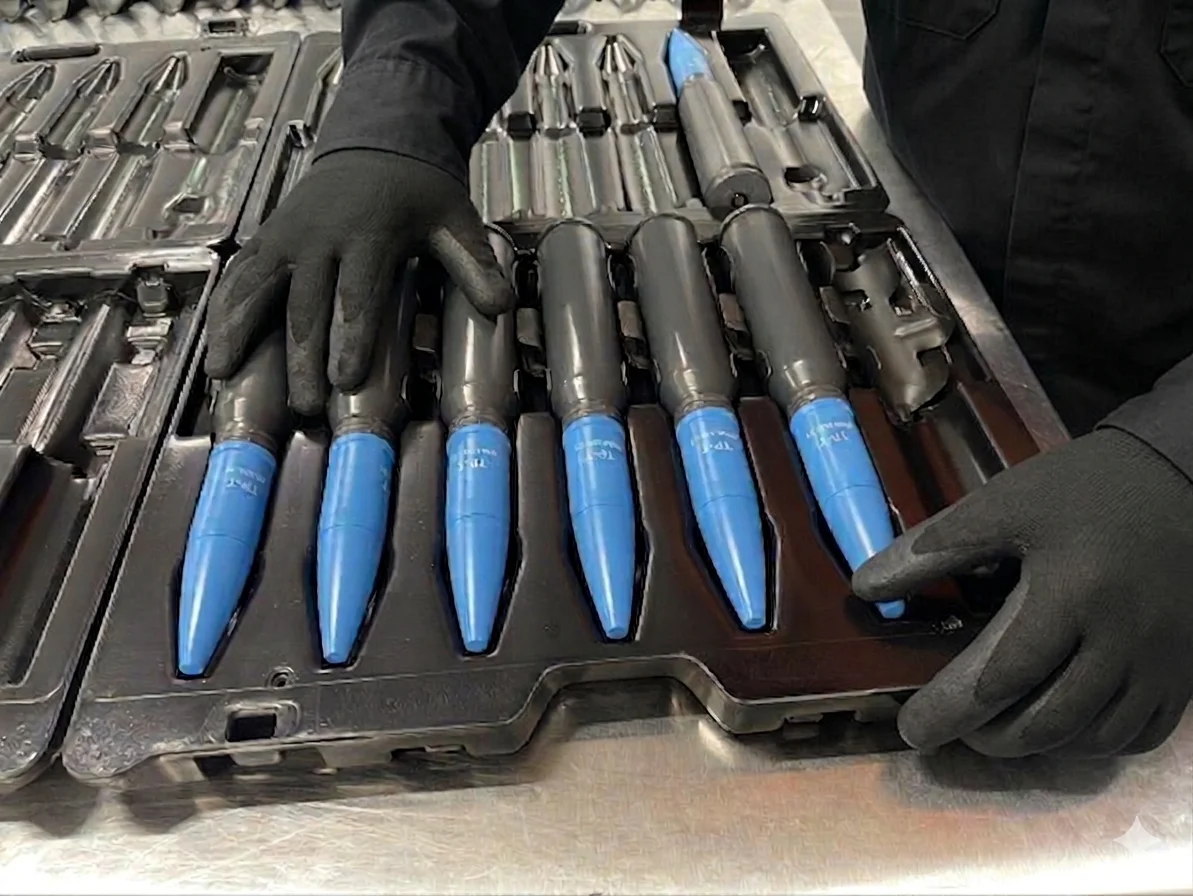 30mm medium caliber ammunition in production case